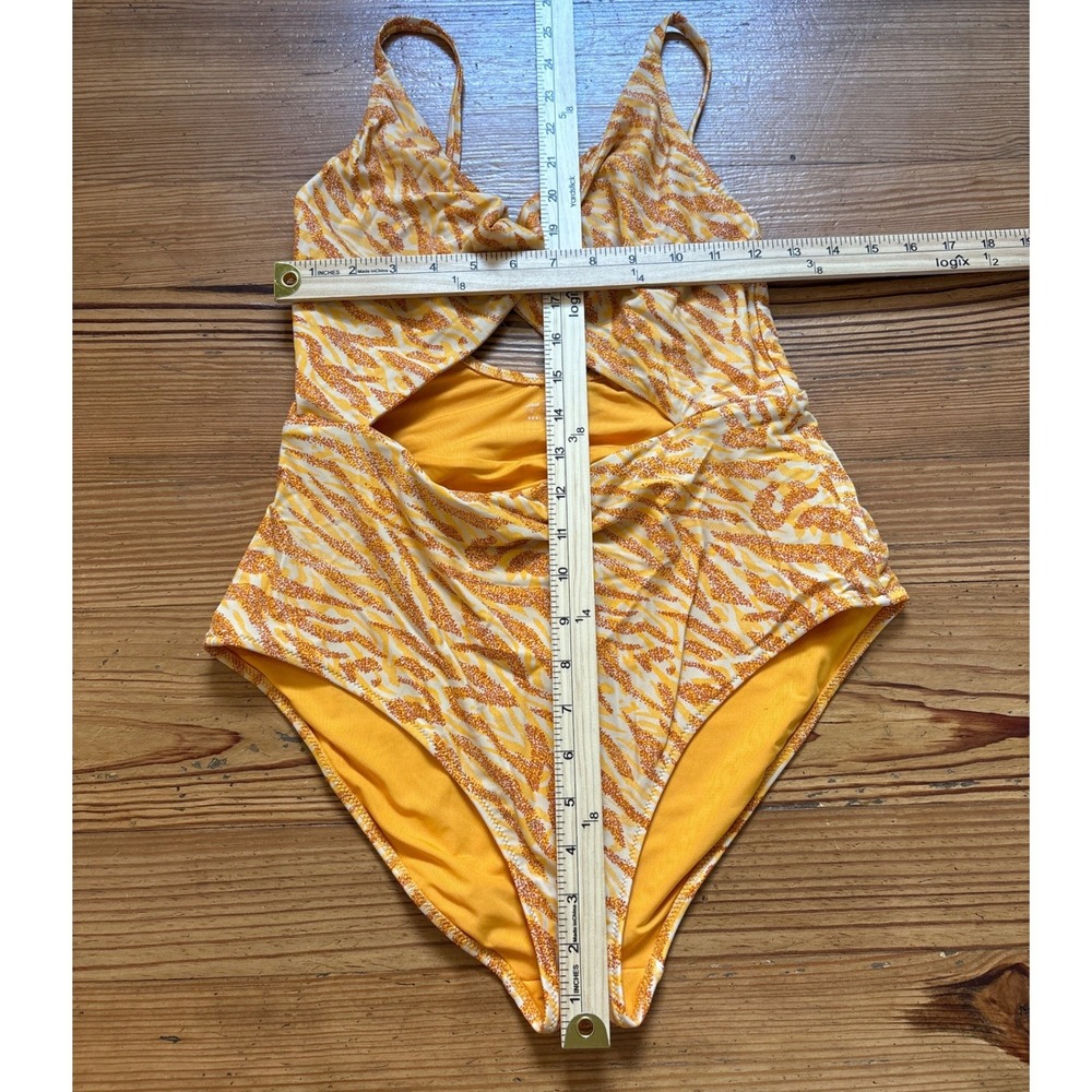 Aerie One Piece Swimsuit Women Yellow Orange Zebra Print Cutout SIZE L - Picture 4 of 5